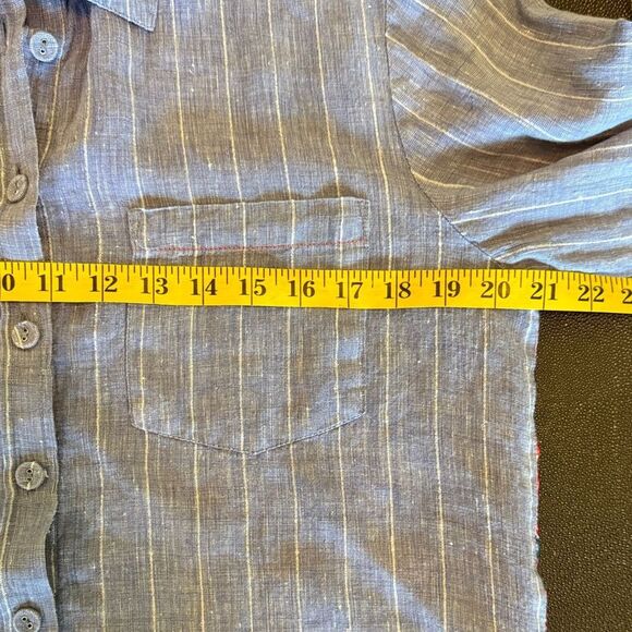 Barbara Katz Women's Blue Striped Button Down Shirt with a floral print back M - Picture 7 of 10